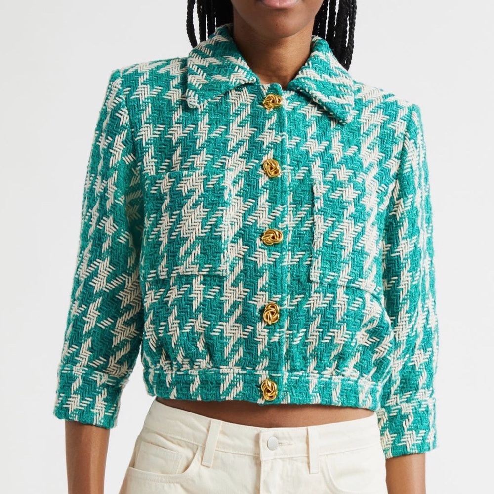 L'AGENCE Jia Houndstooth Tweed Cropped Jacket NWT